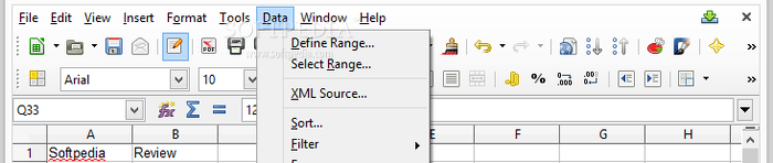 Showing the LibreOffice Calc data menu